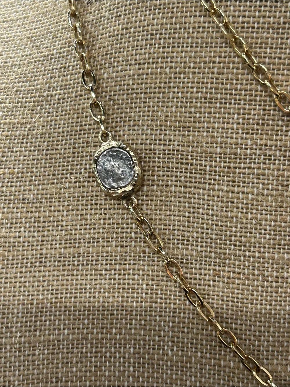 Luxurious TAT2 14k gold plated vintage style coin necklace 20” long